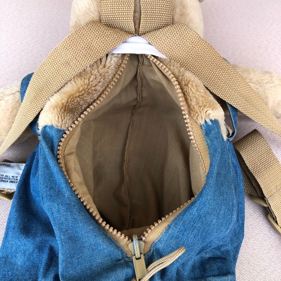 Vintage Unisex Teddy Bear in overalls Red Tie Kids Teddy Plush Backpack - Picture 10 of 16